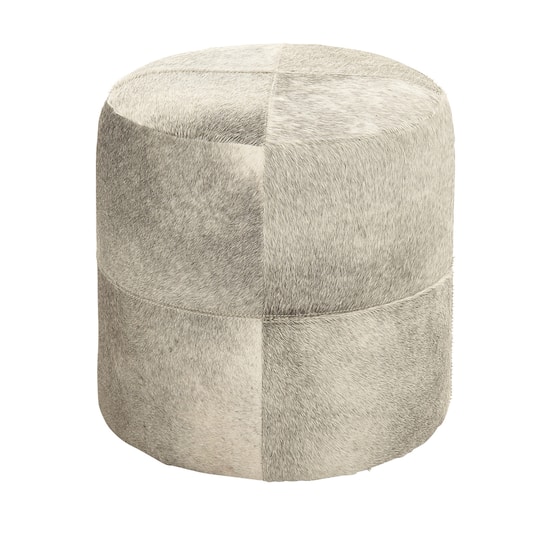 16" Gray Leather & Wood Glam Ottoman